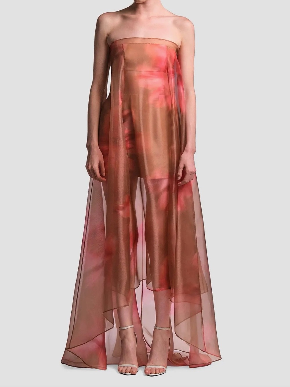 Annika Watercolor Floral Strapless Gown